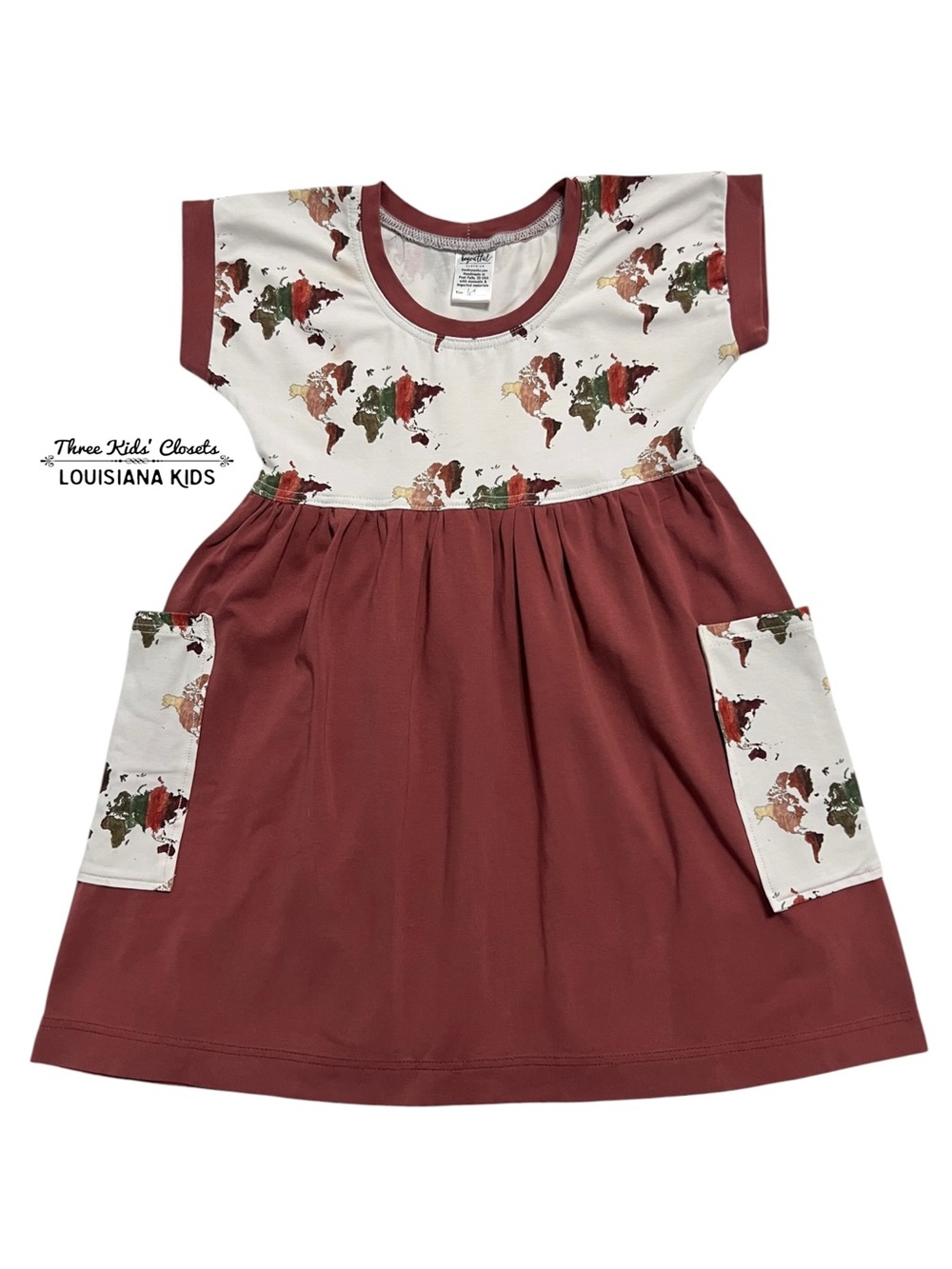 Sew Beyoutful 6T Custom Handmade World Map Pocket Dress